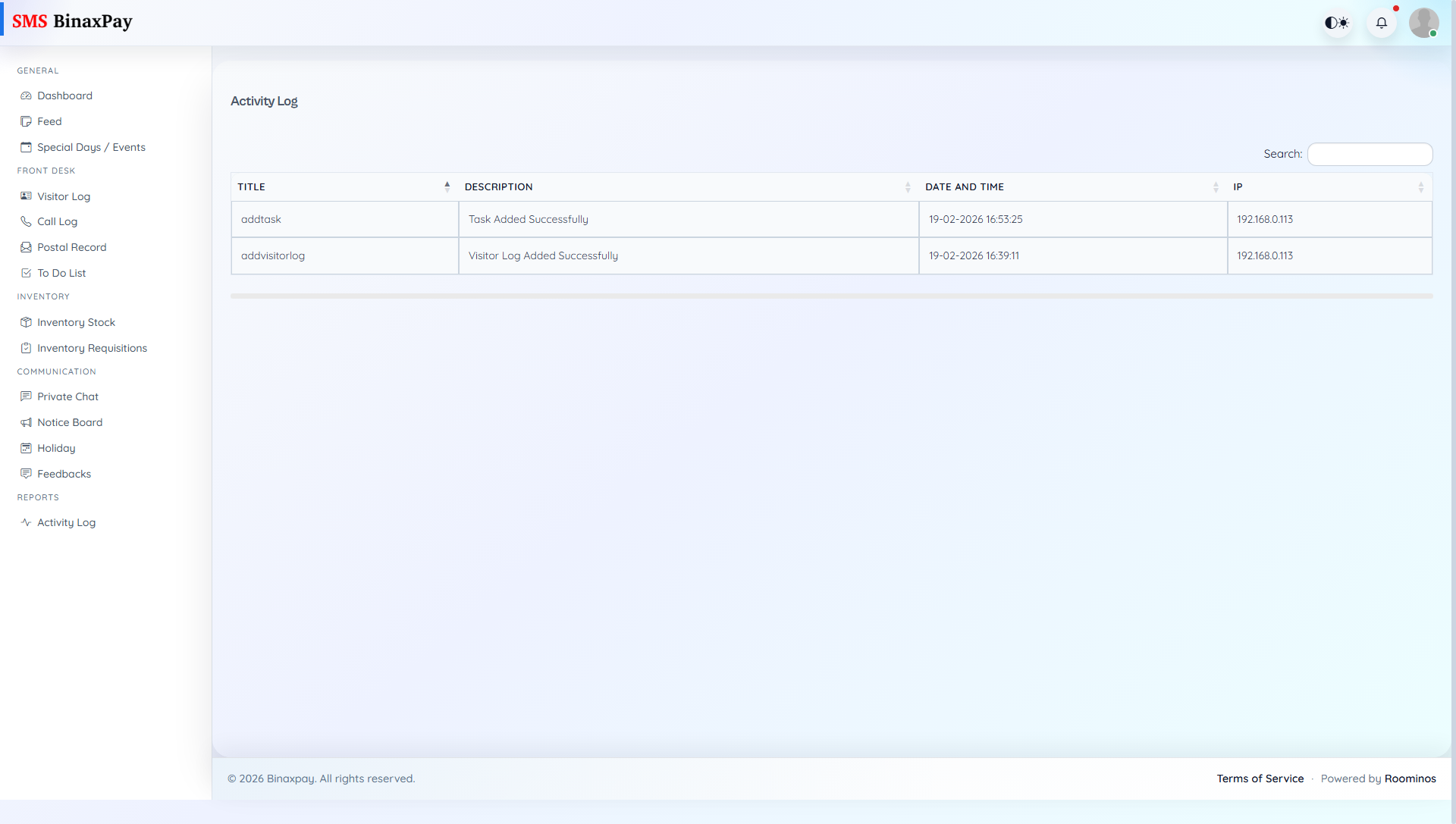Activity Log screenshot 1