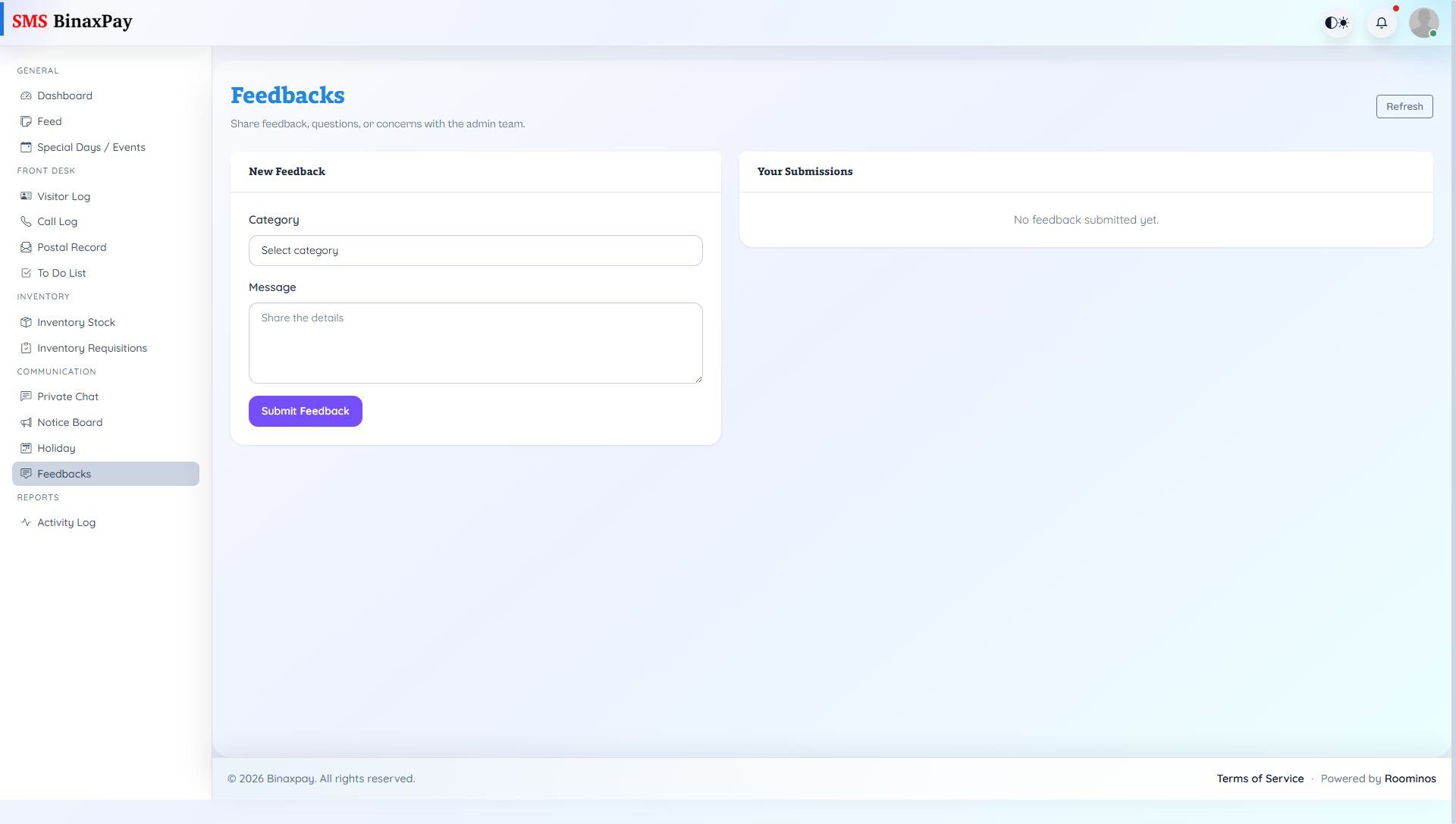 Feedbacks screenshot 1