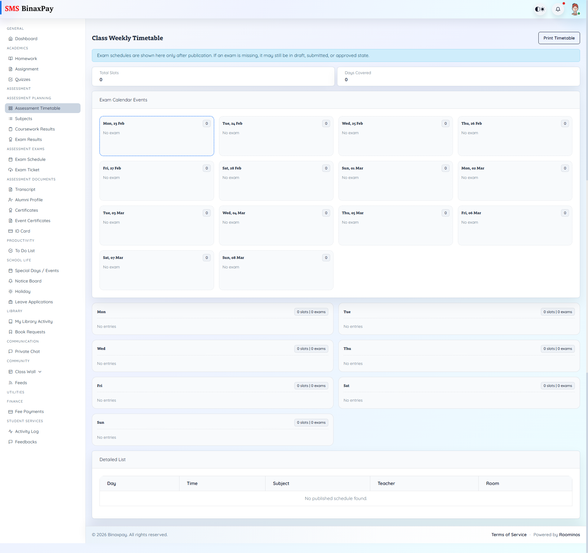 Assessment Timetable screenshot 1