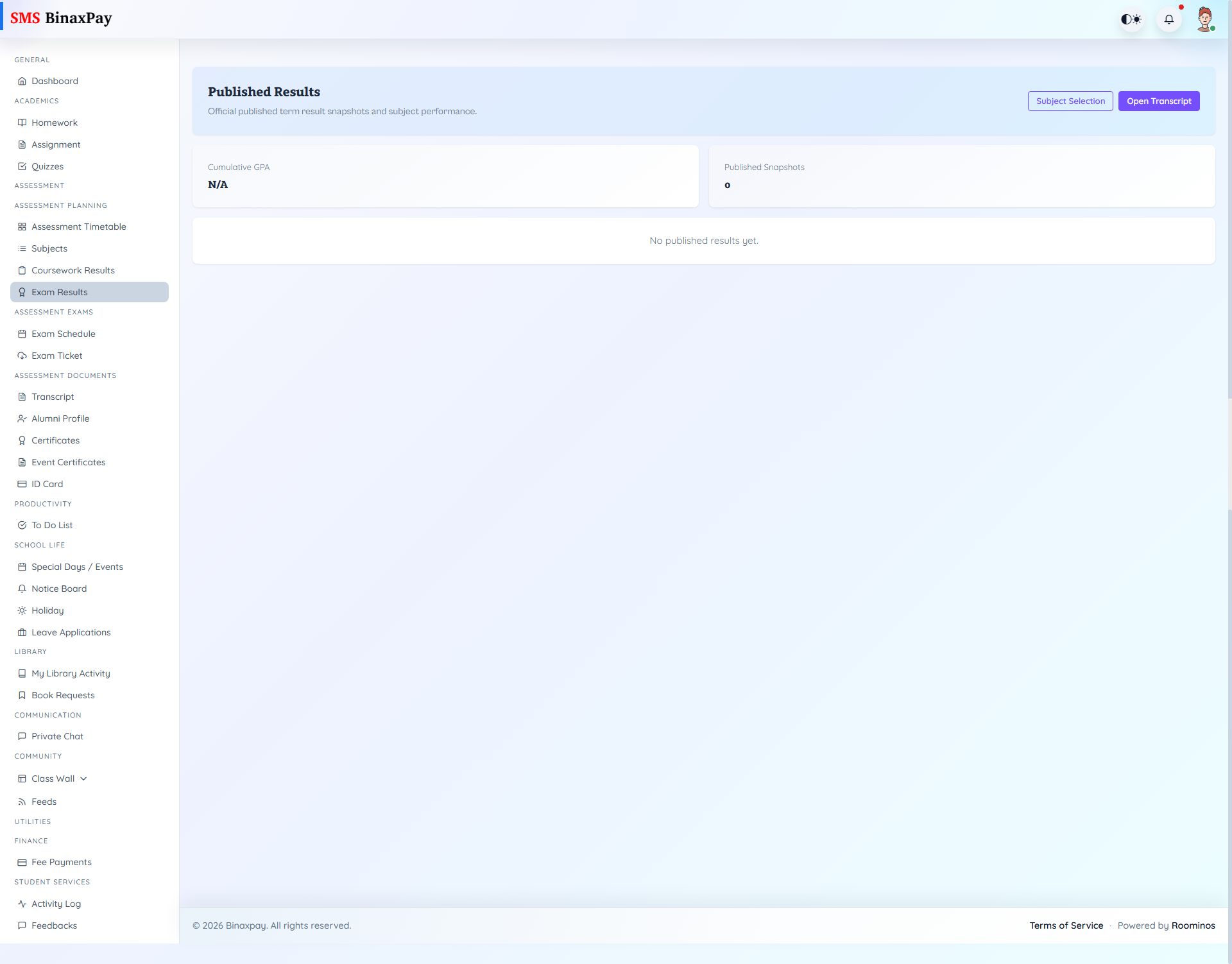 Published Results screenshot 2